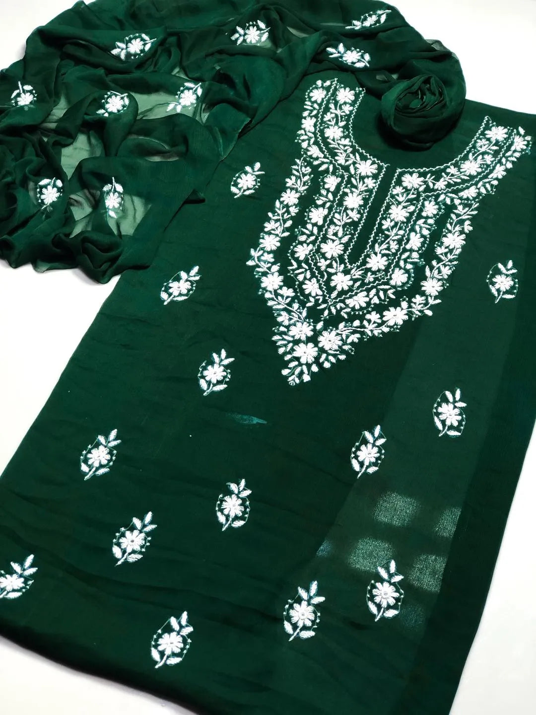 Green Handwork Chiffon Suit for Women