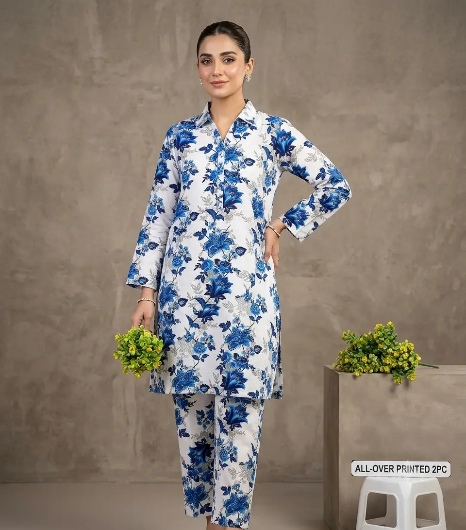 Women  Printed 2 Pcs Suit Micro Polo Cotton