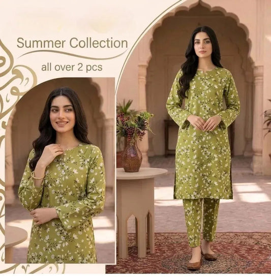 Women  Printed 2 Pcs Suit Micro Polo Cotton