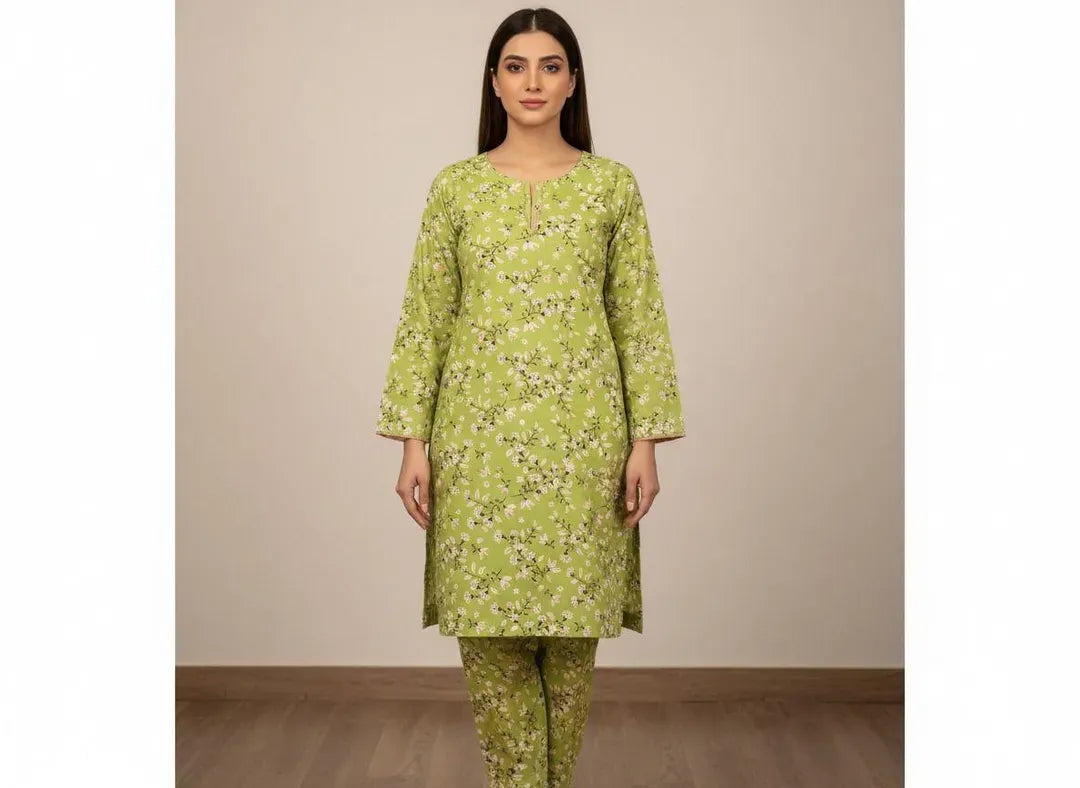 Women  Printed 2 Pcs Suit Micro Polo Cotton