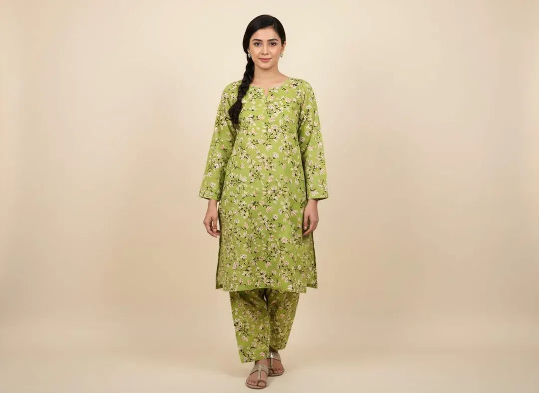 Women  Printed 2 Pcs Suit Micro Polo Cotton