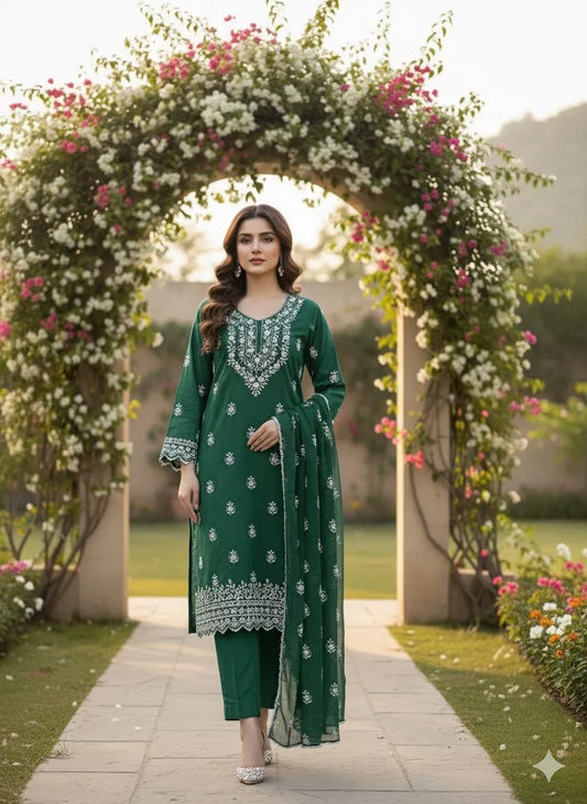 Green Handwork Chiffon Suit for Women